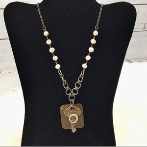 Military Inspired Antiqued Brass Bed Tag Key Necklace Toggle Clasp Handmade